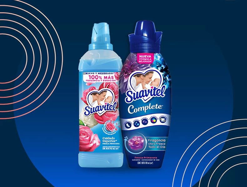 A promotional image showing two bottles of Suavitel. (photo)